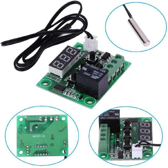FainWan 2pcs W1209 12V DC Digital Temperature Controller Board Micro Thermostat -50-110°C Electronic Module Switch with 10A One-Channel Relay and
