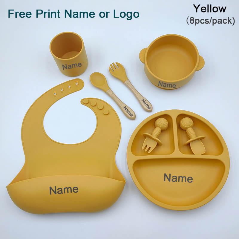 Set Pappa in Silicone Personalizzato con Nome per Bambino Ciotola con Ventosa Piatti in Silicone Piatto per Biberon Bavaglini Cucchiaio Forchetta Stoviglie Senza BPA