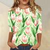 Women's Casual Floral Print Three Quarter Sleeve Round Neck Top Lightweight Comfortable Fit for Everyday Wear