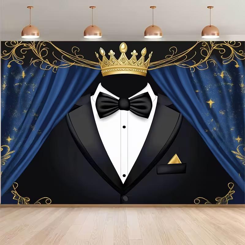

2D Flat Printing Blue Curtain Tuxedo Backdrop for Birthday and Graduation Photoshoot 47.2x31.5inch/120*80cm