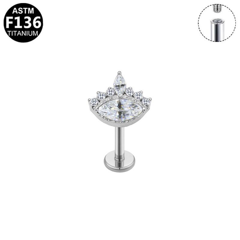 Gaibei G23 Titanium Tragus Piercing with Inner Thread and Water Drop Zirconia 3D Design