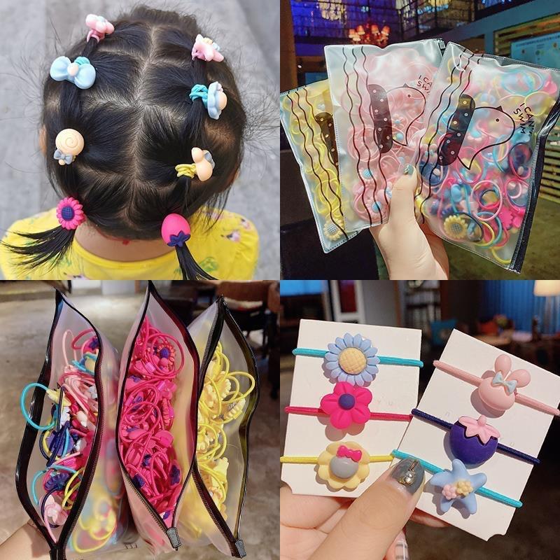 40pcs Cute Girl Tie Hair Rope Fruit Cartoon Children's Head Rope Female Baby Hair Circles Don't Hurt Hair, Hair Accessories.