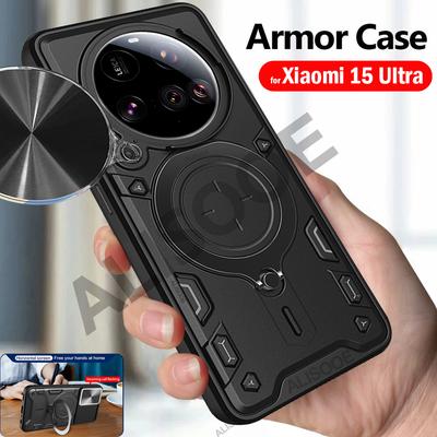 Slide Kamera Hülle für Xiaomi 15 Ultra Hülle Ring Ständer Schutz Rückabdeckung für Xiaomi Mi 15 Ultra Stoßfest Handy Hülle