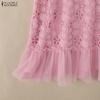 ZANZEA Women Casual Round Neck Short Sleeve Patchwork Lace Crochet Dress