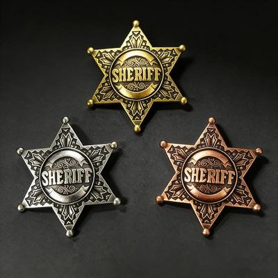 Vintage Hexagonal Metal Sheriff Badge Brooch