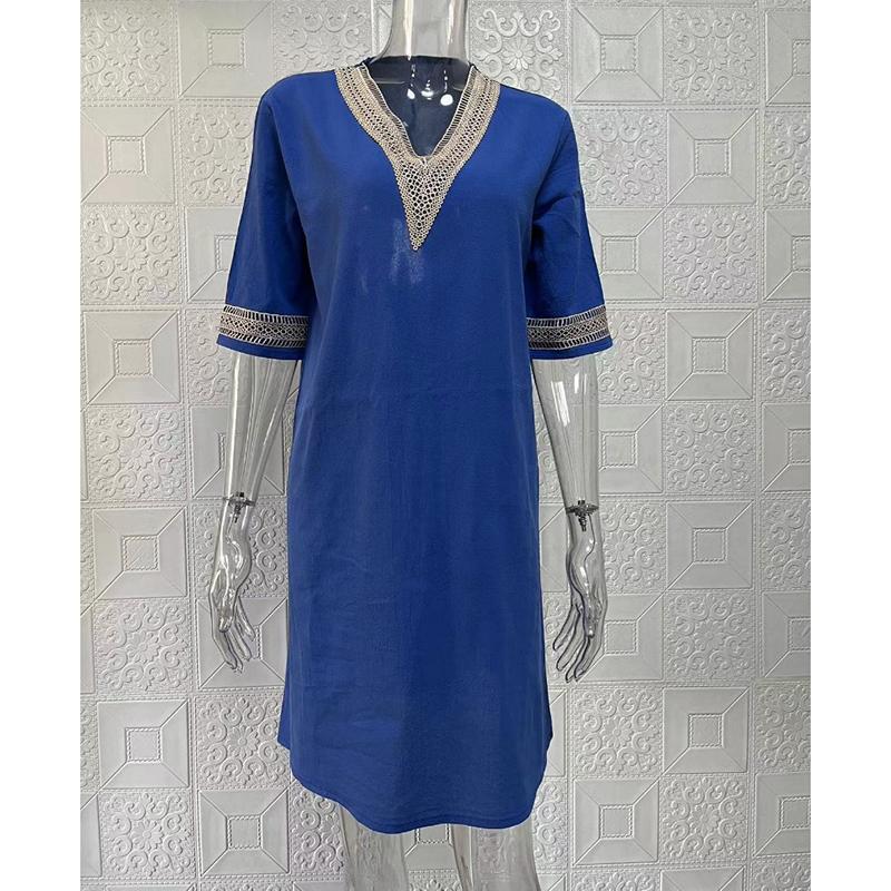 Frühlings- und Sommerkleider mit fester Spitze, V-Ausschnitt, Übergröße, Damenmode, dünn, kurzärmelig, locker, lässig, für Frauen, elegant, retro, figurbetontes Kleid 26535