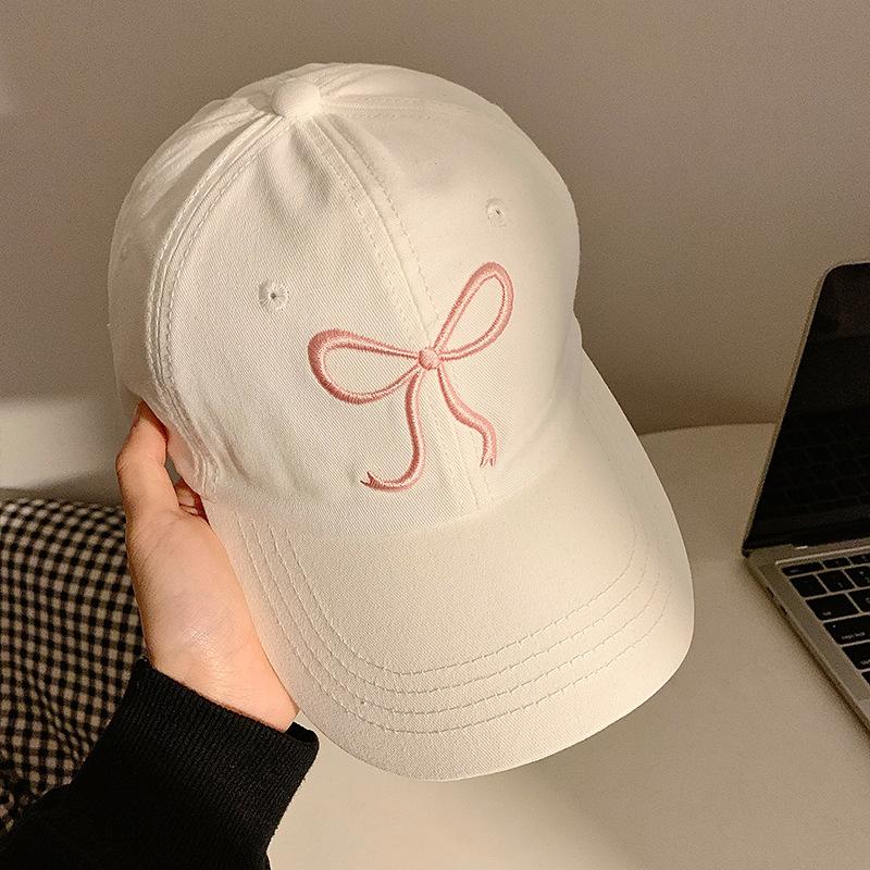 Bow baseball cap women's new summer face small sunshade sun protection soft top cap tide