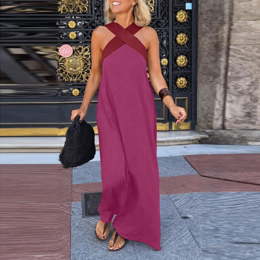 Women’s Sleeveless Maxi Dress with Crisscross Neck and Loose Fit for Casual Summer and Beach Outfits