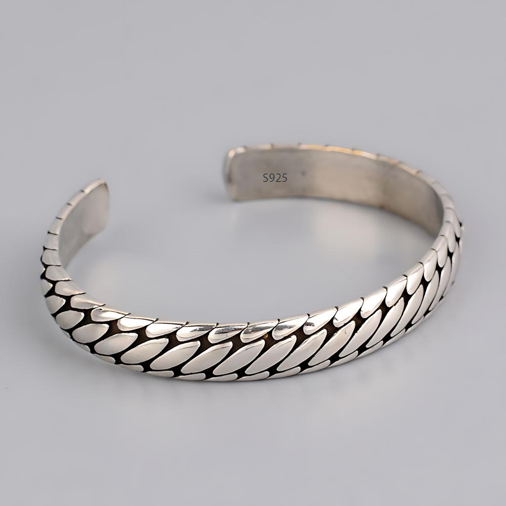 PANJBJ 925 Sterling Silver Feather Adjustable Couple Bangle Gothic Punk Design Women Jewelry Gift Lucky Bracelet Dropshipping