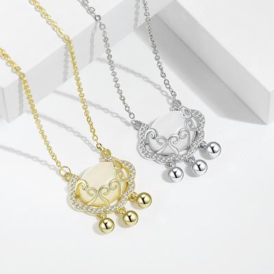 Colar Ruyi Lock Pacífico Cedony para Mulheres, Corrente para Clavícula Estilo Nacional Pingente de Cadeado Longa Vida Presente de Dia dos Namorados