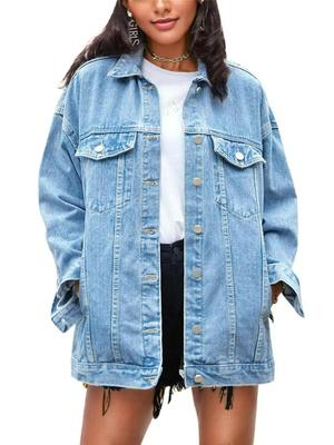 Dam Casual Lös Jeansjacka - Europeisk & Amerikansk Stil
