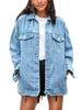 Damen Retro Denimjacke mit Revers - Europäischer Stil, Lockere Passform, Langarm für Frühling & Herbst