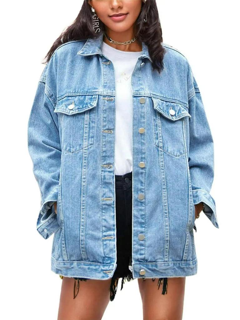 Damen Retro Denimjacke mit Revers - Europäischer Stil, Lockere Passform, Langarm für Frühling & Herbst