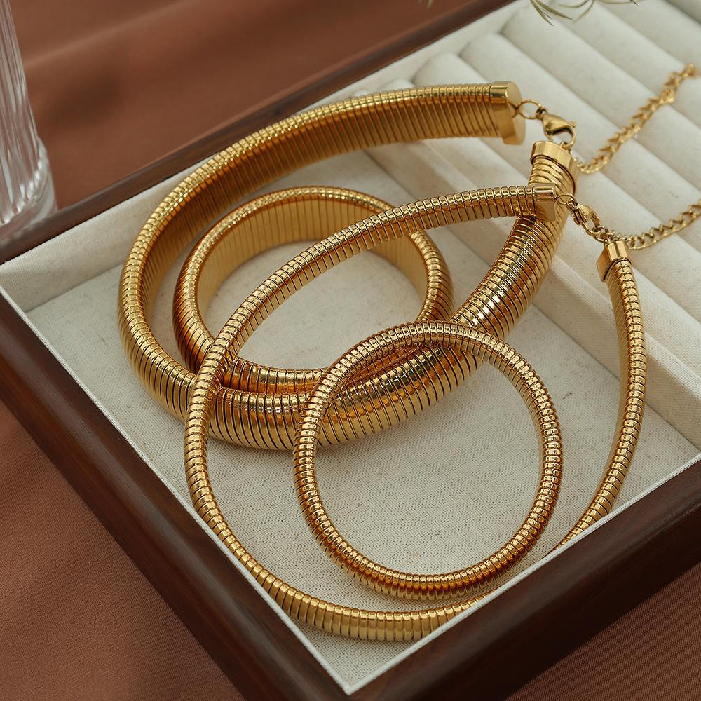 20Mm European and American Exaggerated Retro Thread Elastic Bracelet Necklace Set Personalized Trendy Titanium Steel Design Accessories