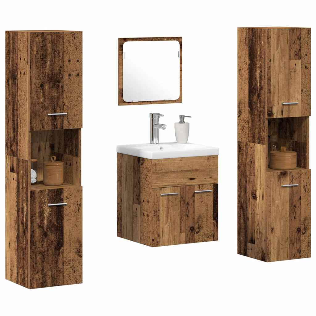 Bathroom Furniture Set with Shelf 4 Pcs Reclaimed Wood Look Wood Based Material