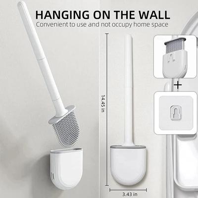 Scopino per WC in silicone sospeso con manico lungo, pulisci-spazzola flessibile, supporto per asciugatura rapida, accessori per il bagno