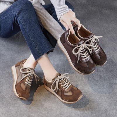 Genuine Leather Lace Up Women's Sports Shoes Retro Soft Sole Comfortable And Lightweight Sneakers