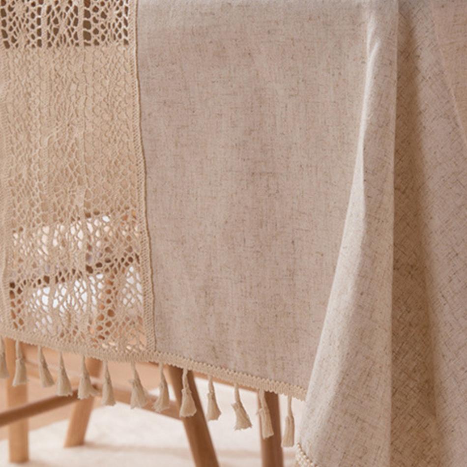 Linen Blending Jute Lace Curtains Road Pocket Shade Curtain Tassel for Kitchen Bedroom Living Room Bay Window Cabinet Curtain