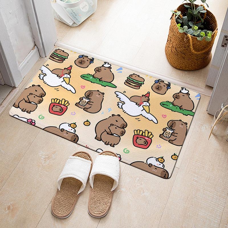 Cartoon Cute Capibala Floor Mat Household Short Pile Carpet Bathroom Non-slip Mat Capybara Animal Bedroom Mat