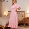 Plus Size Women Short Sleeve Nightgown Loose Long Pajama Dress Spring Summer Casual Comfort Home Loungewear