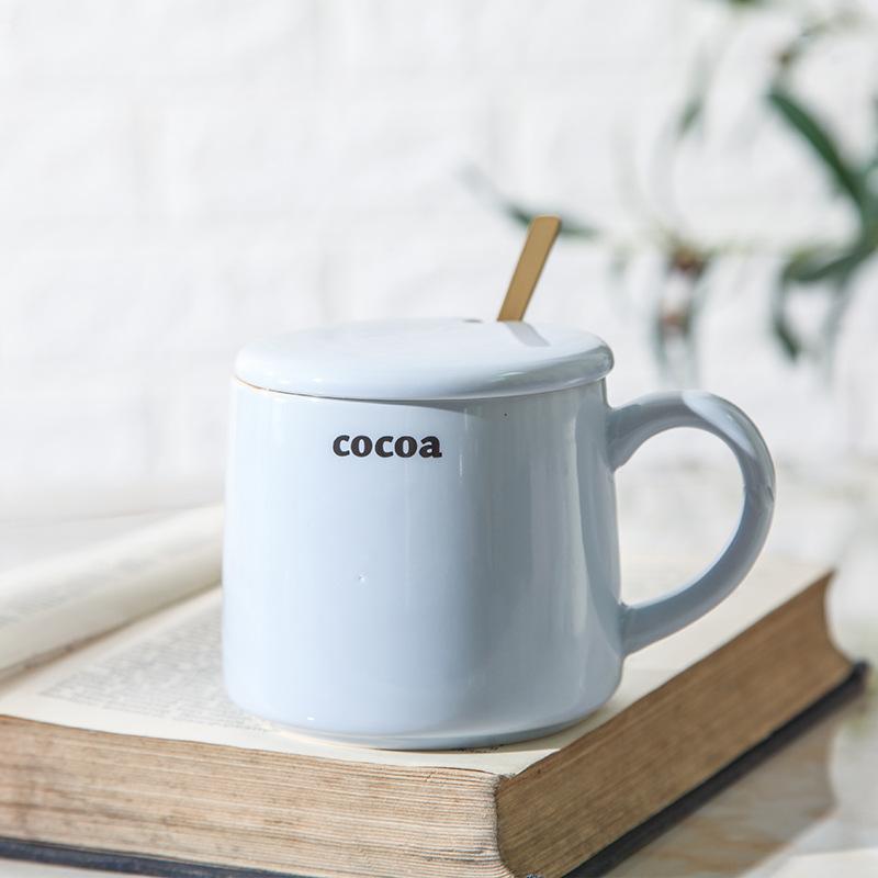 Creative Ceramic Cup with Lid Spoon Couple Coffee Cup Macaron Creative Mug Office Drinking Cup Girls