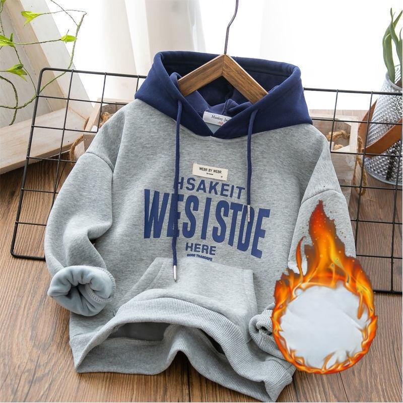 

Детская повседневная теплая утолщенная толстовка, топы, толстовки с капюшоном для мальчиков, модная детская одежда с рисунком на осень и зиму 120cm