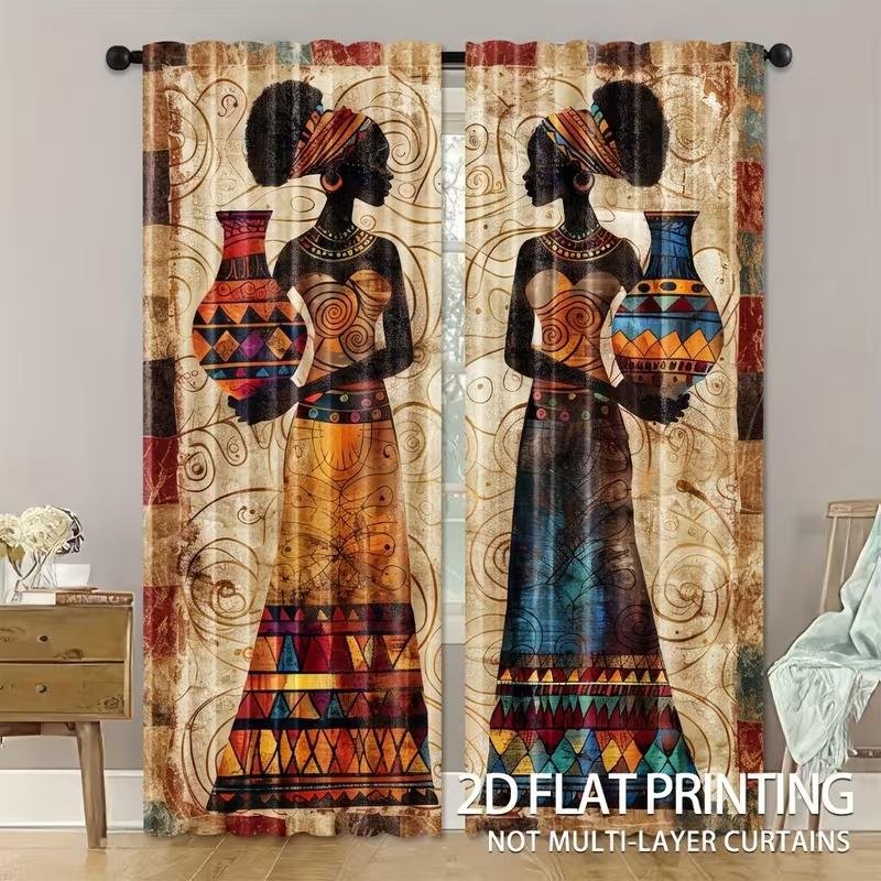 2 Pcs Retro Beauty Print Curtains,suitable for Bedroom,living Room Kitchen Decoration,home Decoration,window Decoration