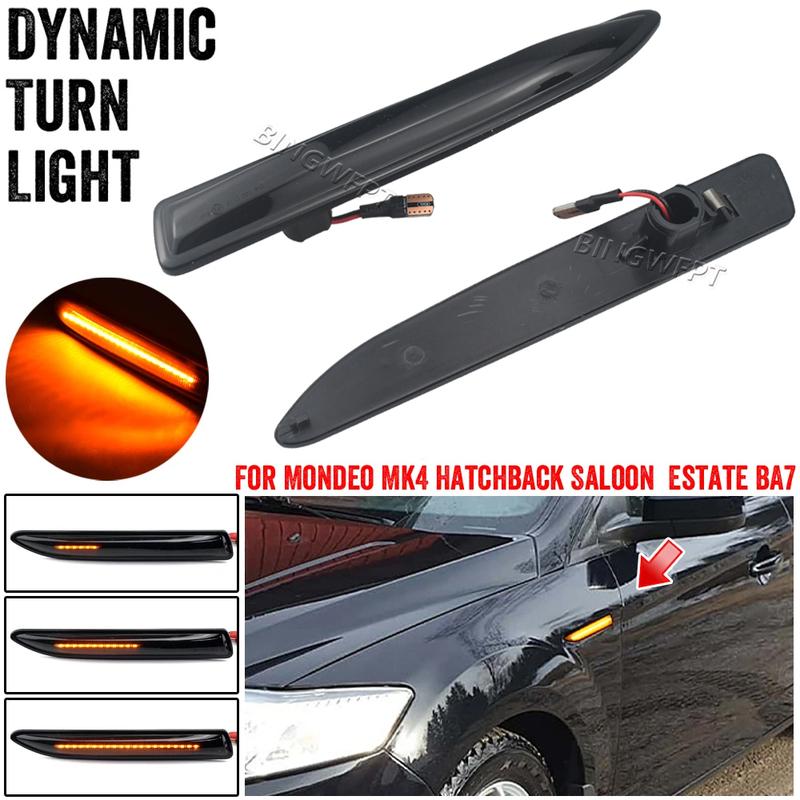 Turn Signal Blinker Lamp Smoked Dynamic LED Side Marker Light Amber For Ford Mondeo Mk4 Hatchback Saloon Estate (BA7) 2007-2015