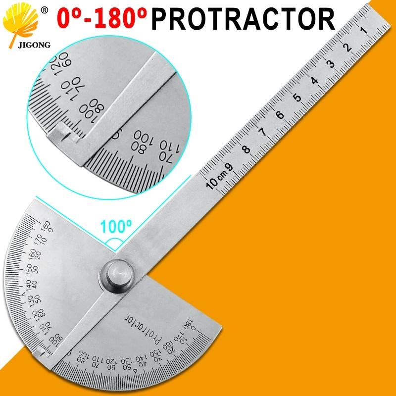 180 Degree Adjustable Protractor Stainless Steel Gauge Round Head Caliper Measuring Ruler for Woodworking Engineering Drawing