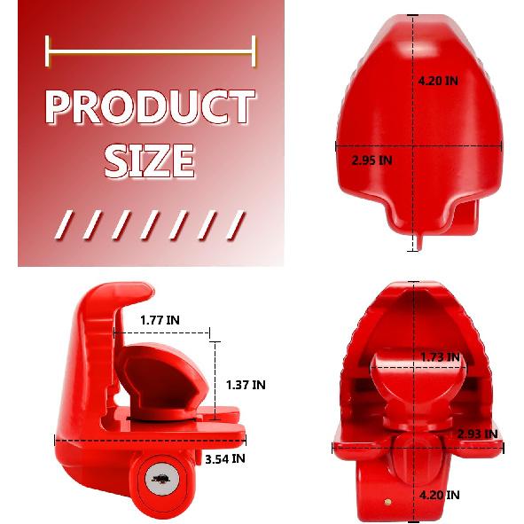 Cenipar Trailer Hitch Lock Universal Size Fit 1-7/8", 2", And 2-5/16" Couplers, Heavy Duty Steel, For Vehicles, Trailers, And RVs(Red)