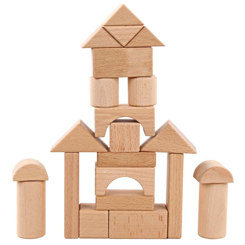 Wooden Building Blocks Set For Kids With Large Natural Grain For Early Education And Play