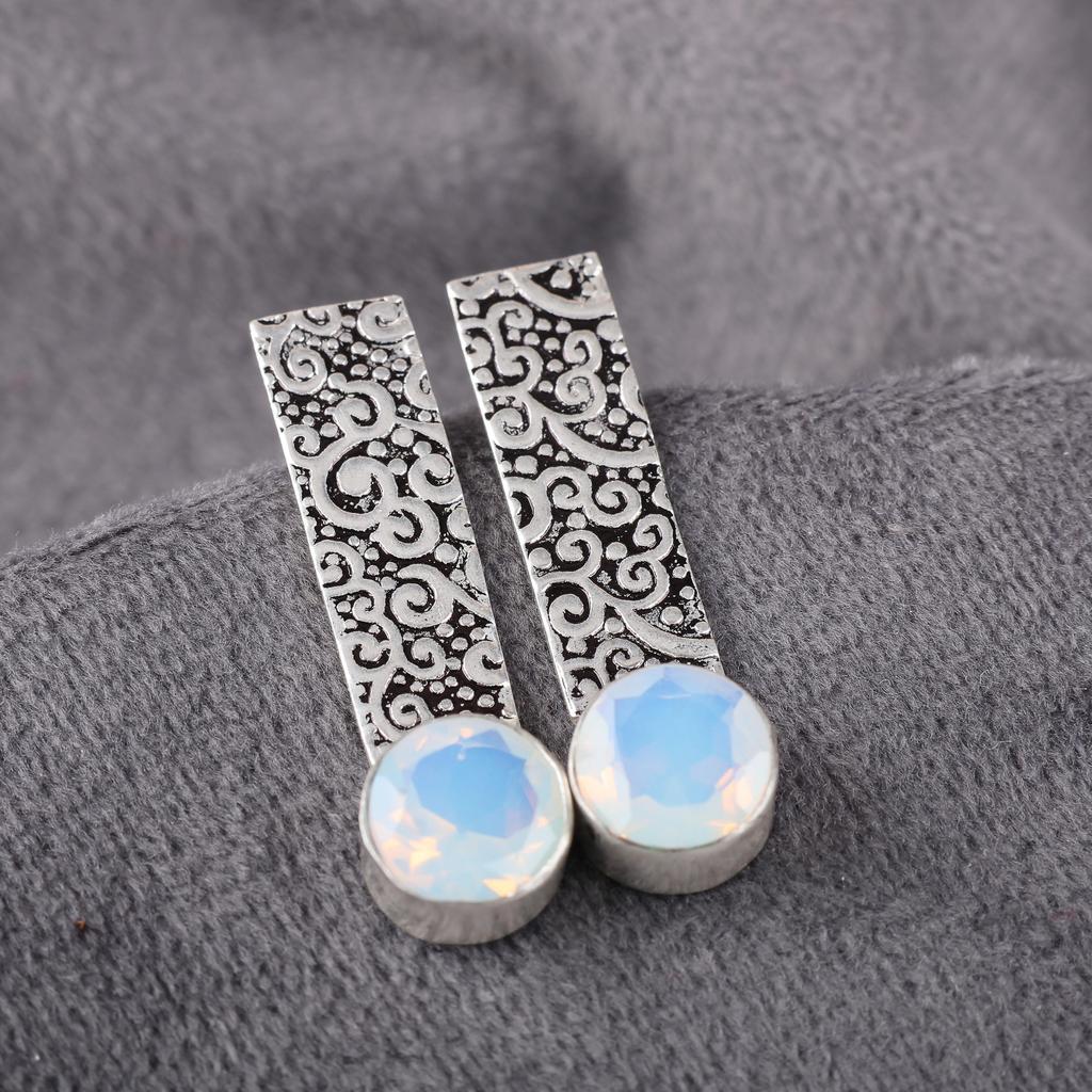 Milchiger Opal 925 Massiv Sterling Silber Ohrringe, Handgefertigter Edelstein Ohrschmuck, Geschenke für Ehefrau Brandneue Ohrringe