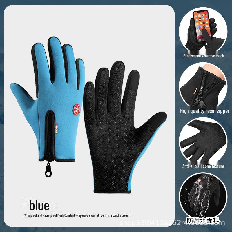 Unisexové zimní motocyklové rukavice s dotykovým displejem: Teplé, Protiskluzové, Vodotěsné, Větruodolné se Sametovou Podšívkou a Zipem