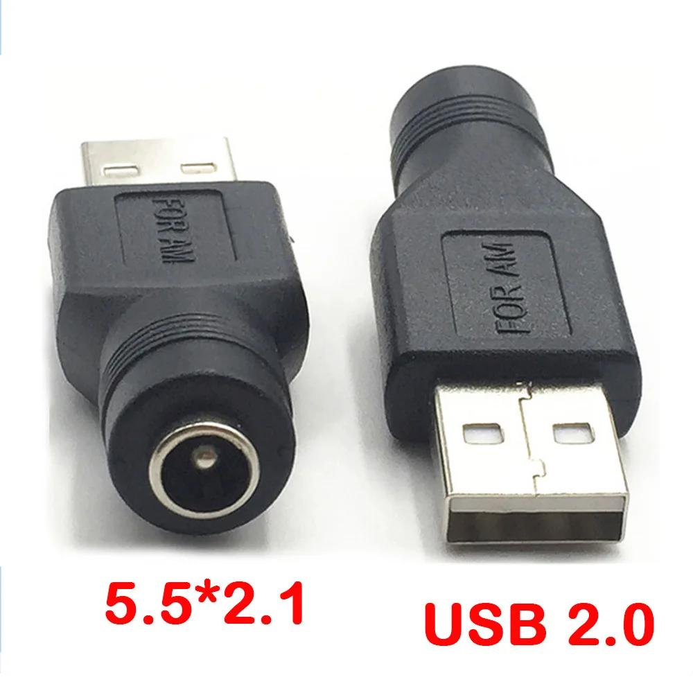 1pcs AC TO DC Adapter Converter Plug 5.5mm*2.1mm Female To USB Male Power Supply Adapter Connector Plugs