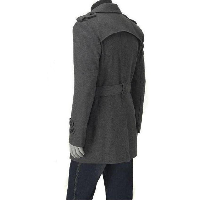 Korean Style Men's Autumn/Winter Double-Breasted Wool Coat with Shoulder Badge