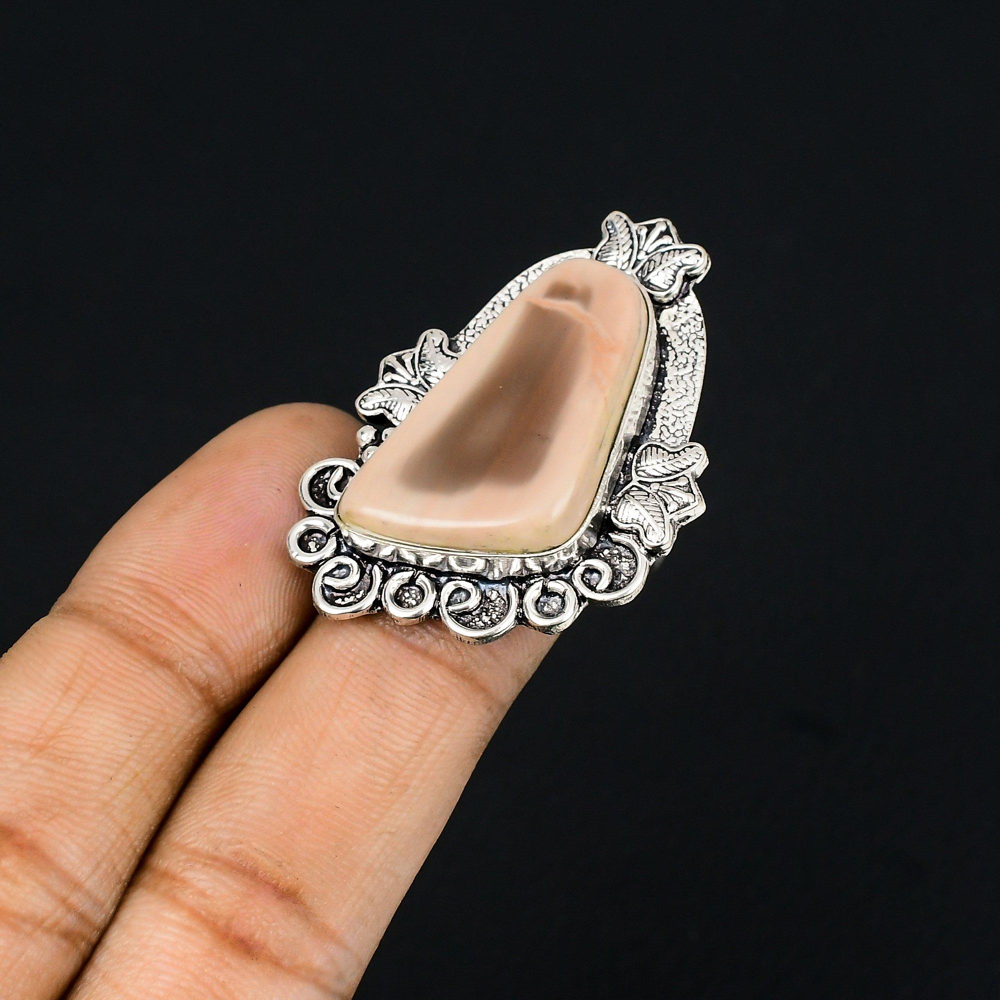 925 Sterling Silver Trillion Imperial Jasper Gemstone Wife Statement Ring US 7.5 7.5