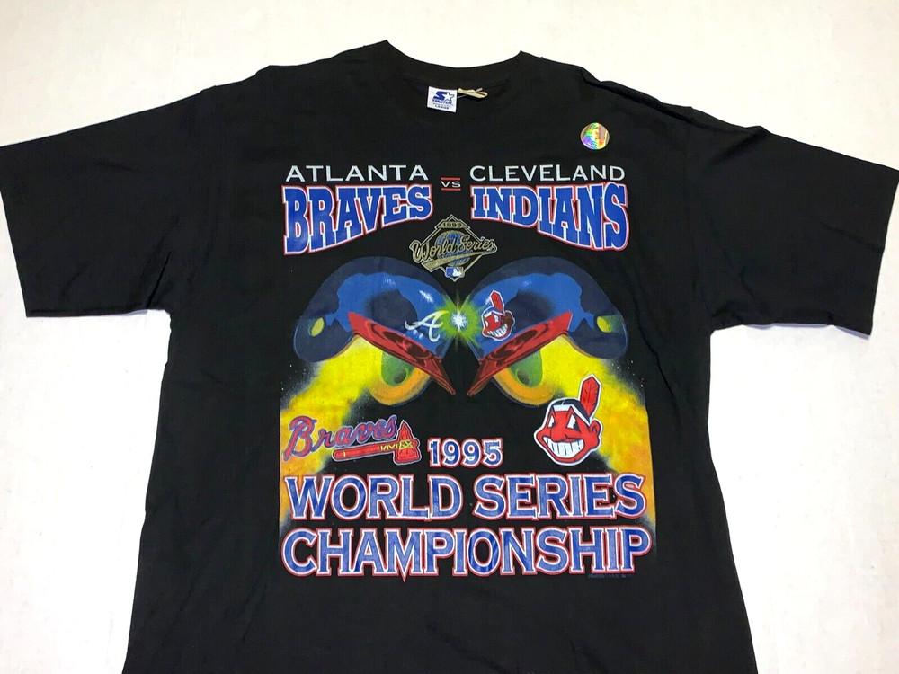 Редкий! Винтажная футболка Atlanta Braves Cleveland Indians Мировая серия 1995 года Новая с бирками Унисекс XXXL