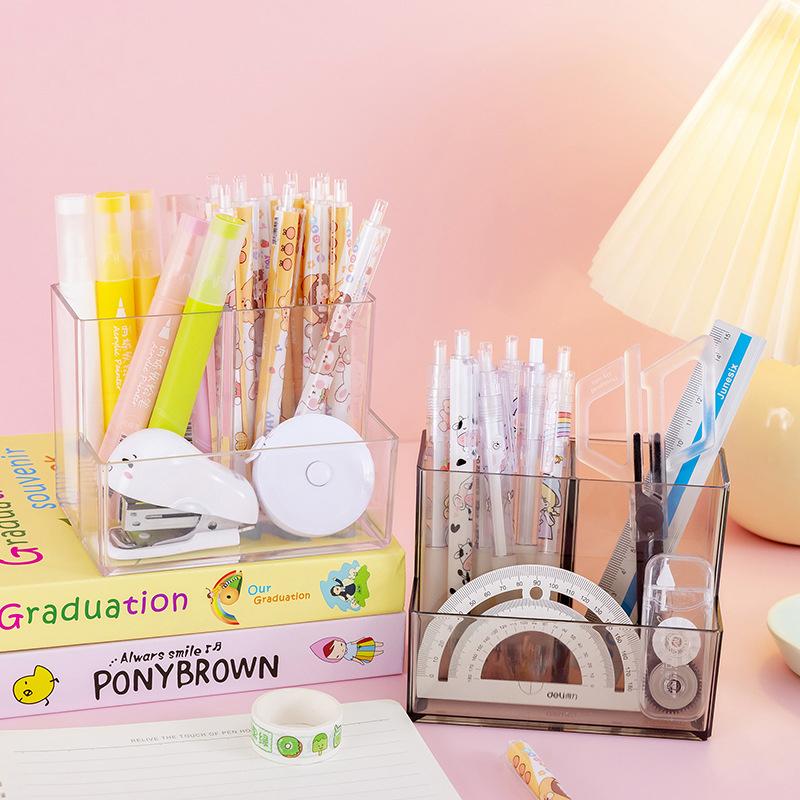 Ins Style Transparent Acrylic Square Multi Grid Pen Holder Storage Rack Large Capacity Desk Pencil Rack School Office Stationery