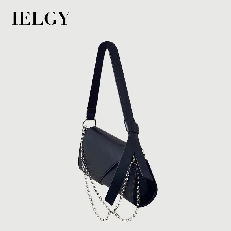 IELGY Niche Design Black Trendy Chain Bag Wild Fashion Foreign Style Single Shoulder Bag Messenger Bag