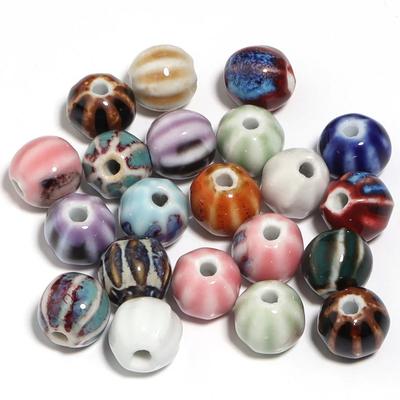 10pcs/lot Vintage Style Pumpkin Beads Colorful Ceramic Beads Round Spacer Beads For Jewelry Making DIY Bracelets Accessories