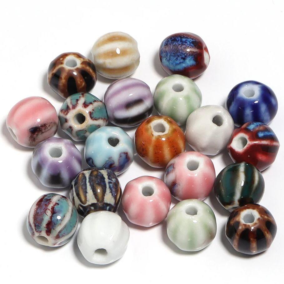 10pcs/lot Vintage Style Pumpkin Beads Colorful Ceramic Beads Round Spacer Beads For Jewelry Making DIY Bracelets Accessories