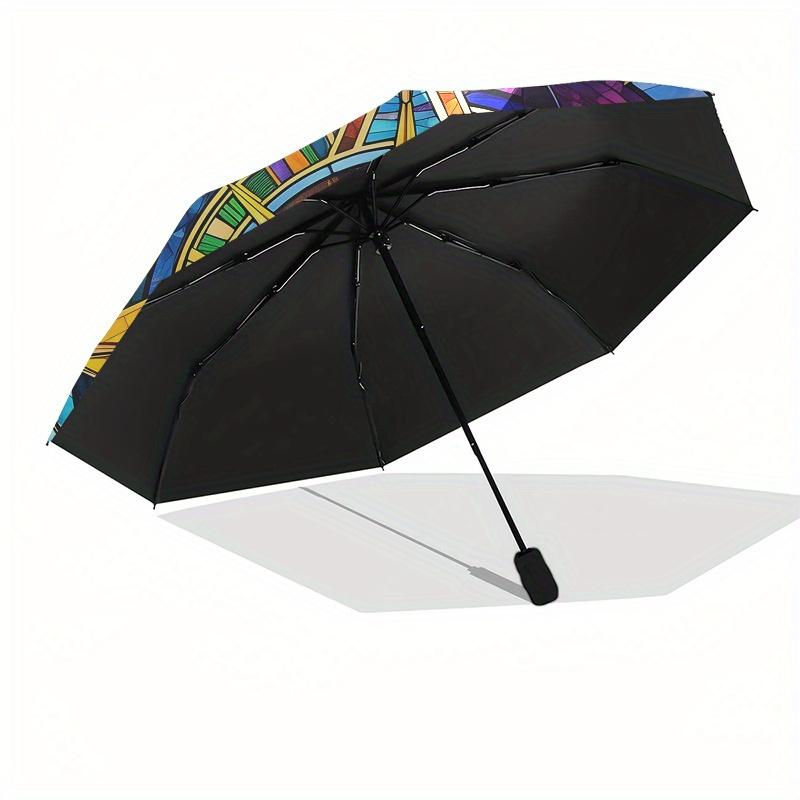 Stained Compass Rose Window ArtUmbrella, Portable 3-Fold Compact Umbrella for Men & Women Gift