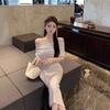 Elegant High-Waisted French Batwing Sleeve Summer Dress with Pleated Irregular Design