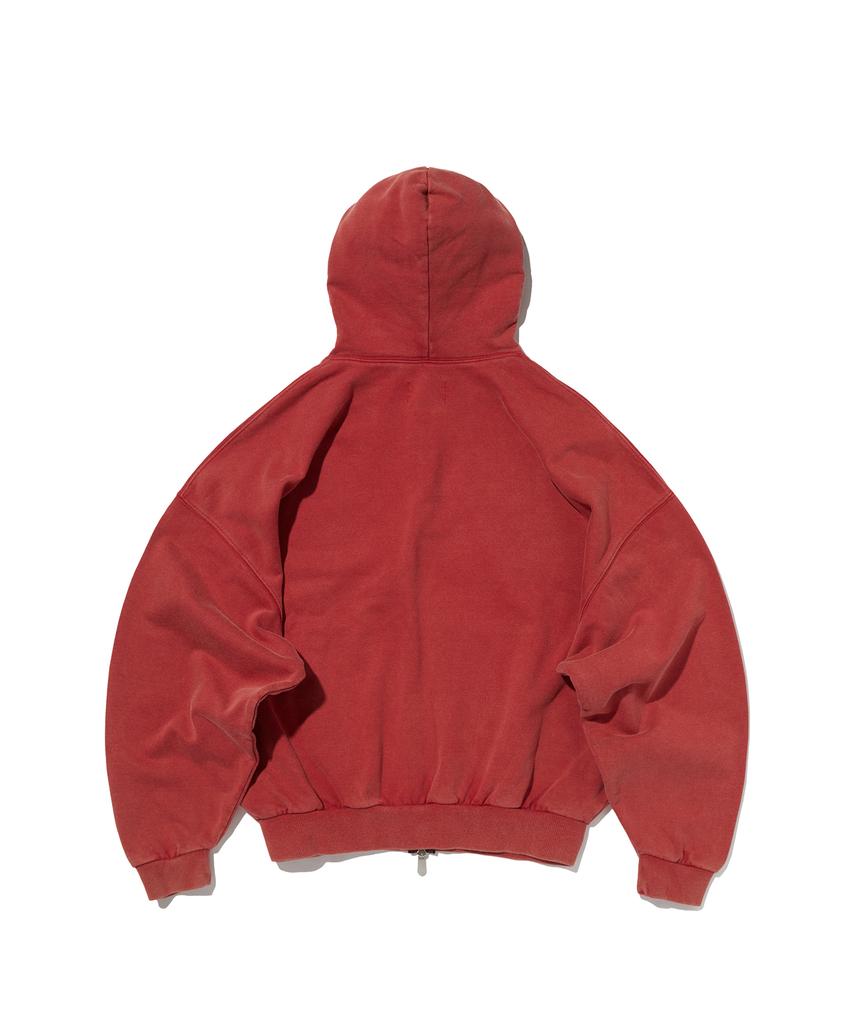 Suade Cropped Washed Hood Zip Up [Red]