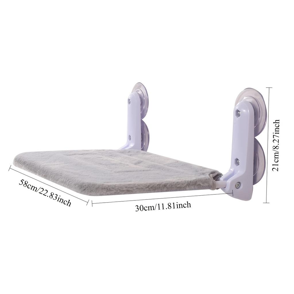 Cat Window Perch Set (1pc Cat Mat And 4pcs Strong Suction Cups), Foldable Window Sill, with Sturdy Metal Frame, Wireless Window Sill Cat Resting Seat