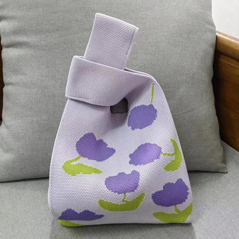 Women'S Knot Wrist Bag Tote Handmade Knitted Bag Portable Mini Striped Bucket Phone Bags Large Capacity Autumn Winter Handbags