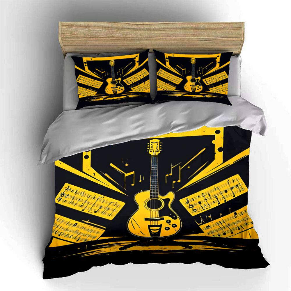 Guitar, Musical Notes, Sheet. Bedding Sets Duvet Cover Sets Duvet Covers Pillowcases(1 * Duvet Cover 2 * Pillowcases, Without Duvet Insert)