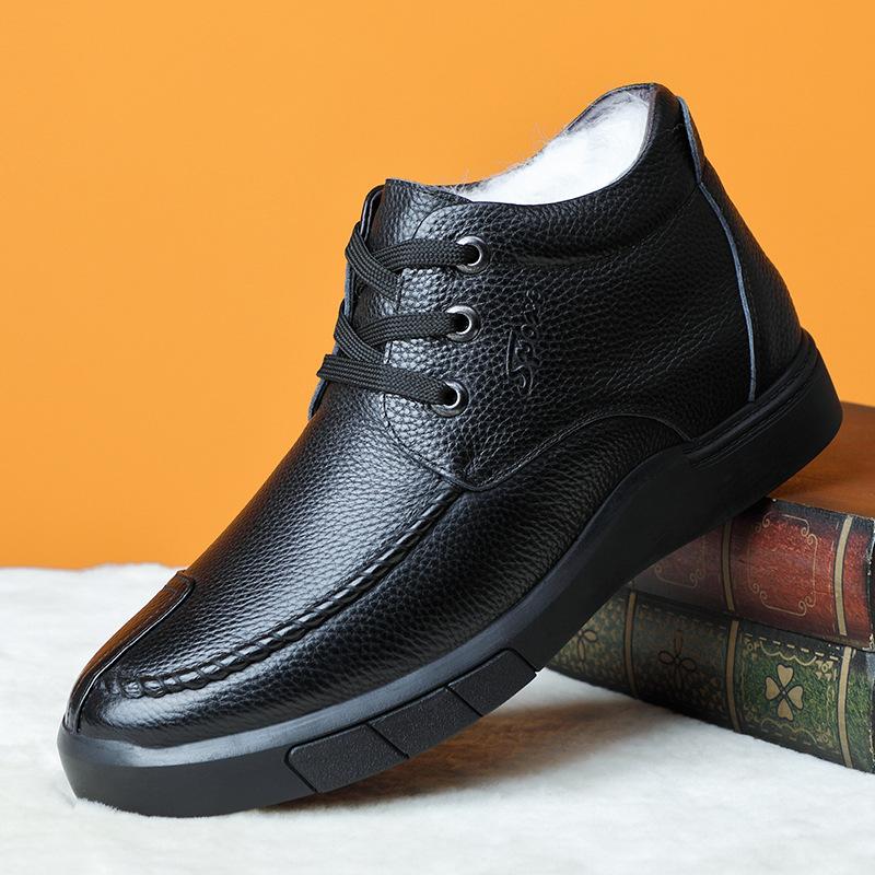 

First layer cowhide wool men s cotton shoes genuine leather velvet warm dad men s shoes high-top casual men s leather shoes non-slip 44