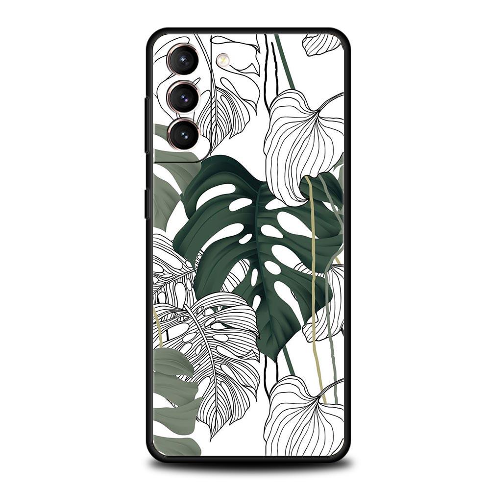 Leaves Monstera Green Phone Case For Samsung Galaxy S26 Ultra S25 Plus S24 FE S23 S22 5G S21 S20 Cover Black Soft