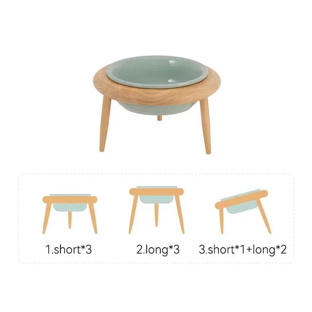 

800ml Cat Dog Food Water Bowl - Elevated Wood Stand Feeder Ceramic Eating Drinking Pet Feeding Supplies for Small Medium Pets 300ml зелёный